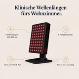 Solvana Ray Vorteile: 4 Wellenlängen 630–850 nm, 5 Helligkeitsstufen, Timer, 31 × 23 cm