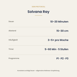 Anwendungsempfehlung Solvana Ray: 10–20 Minuten, 3–5× pro Woche, 15–30 cm Abstand